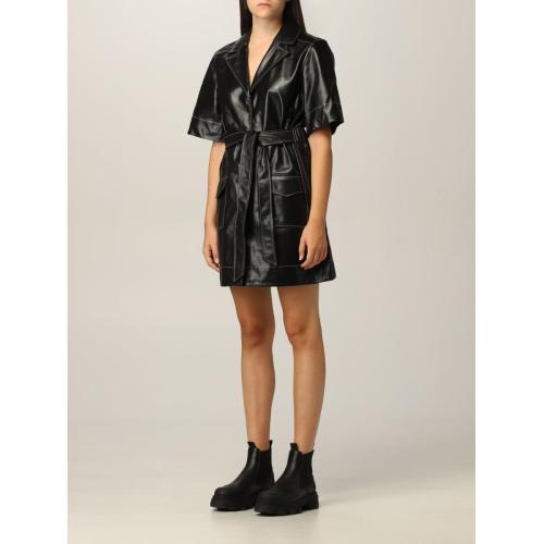Leather shirt minidress - Black