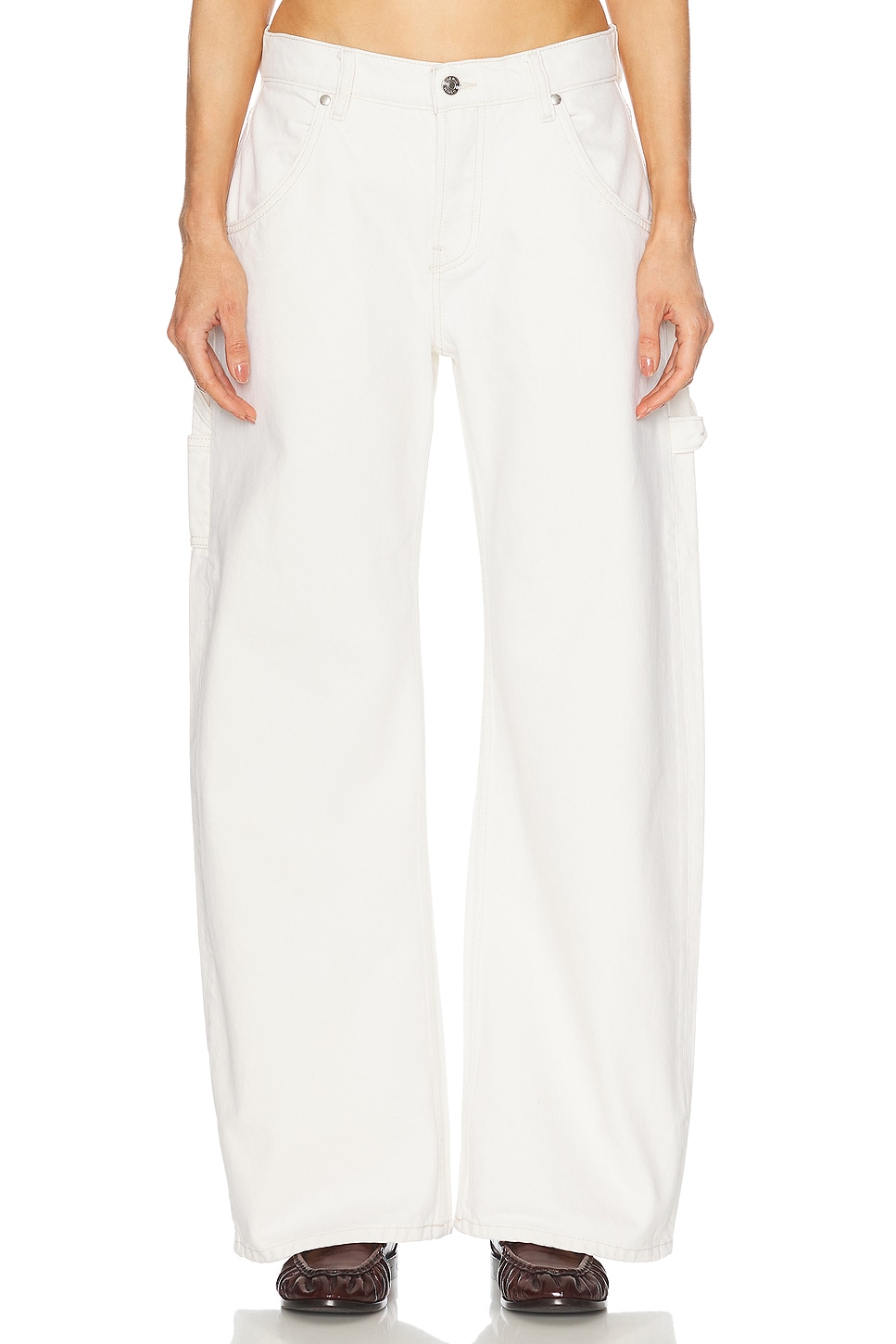 EB Denim Enzo Mid Rise Carpenter Wide Leg Jeans in Harwood - White. 29 also