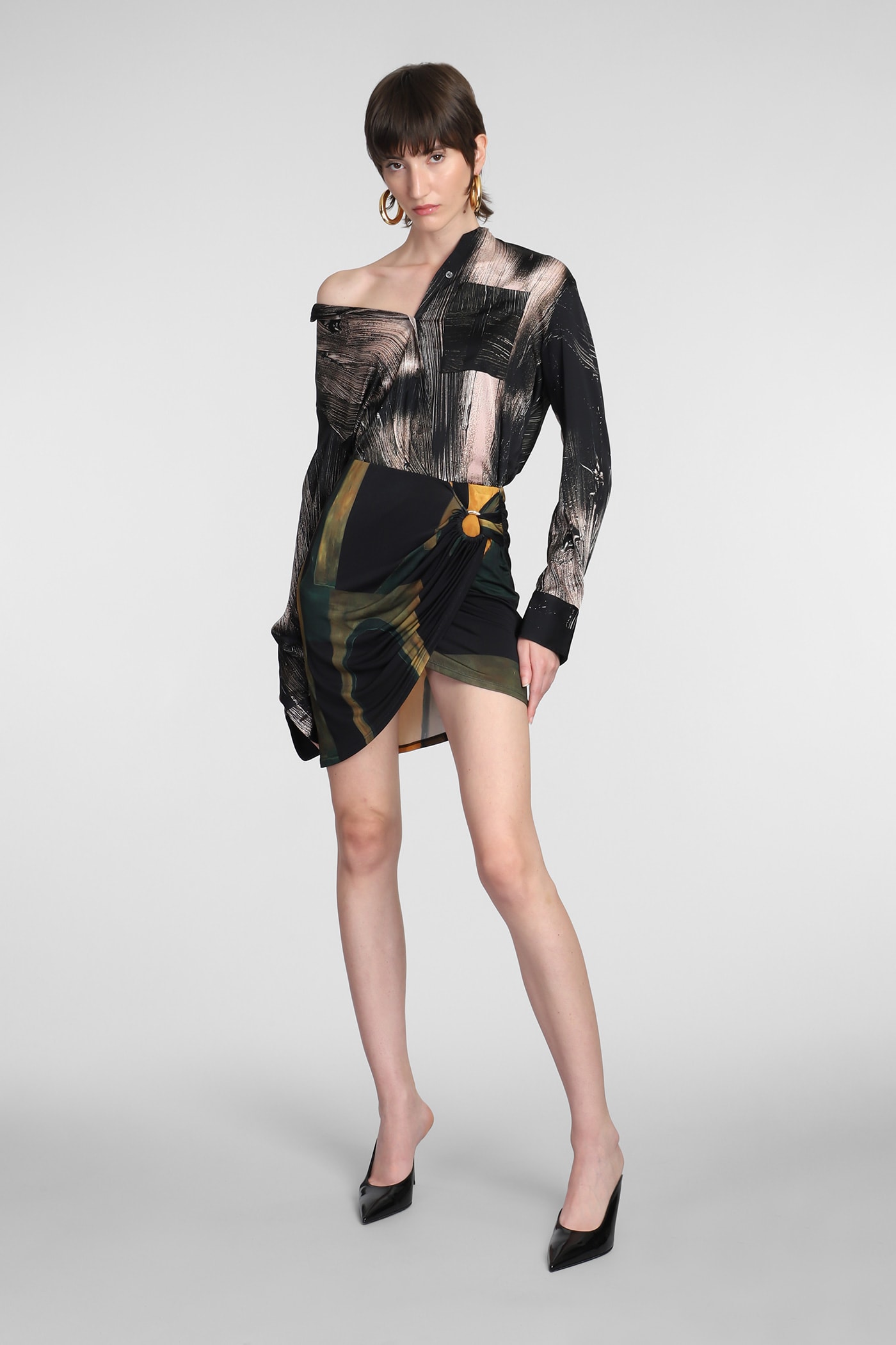 Abstract-pattern stretch-silk shirt - Black
