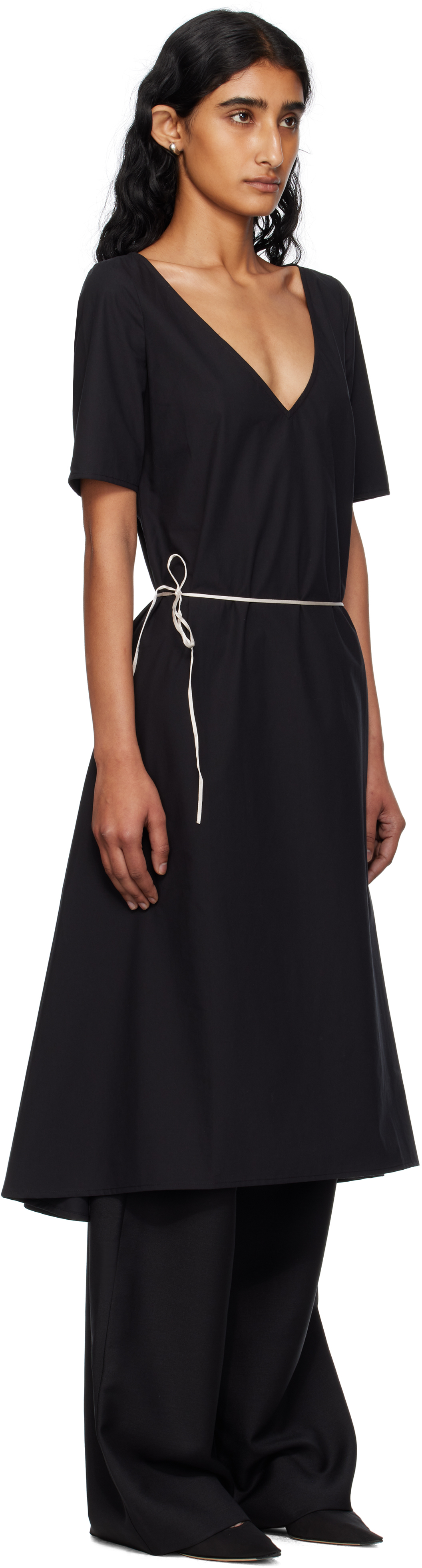 Black Cotton Poplin Midi Dress