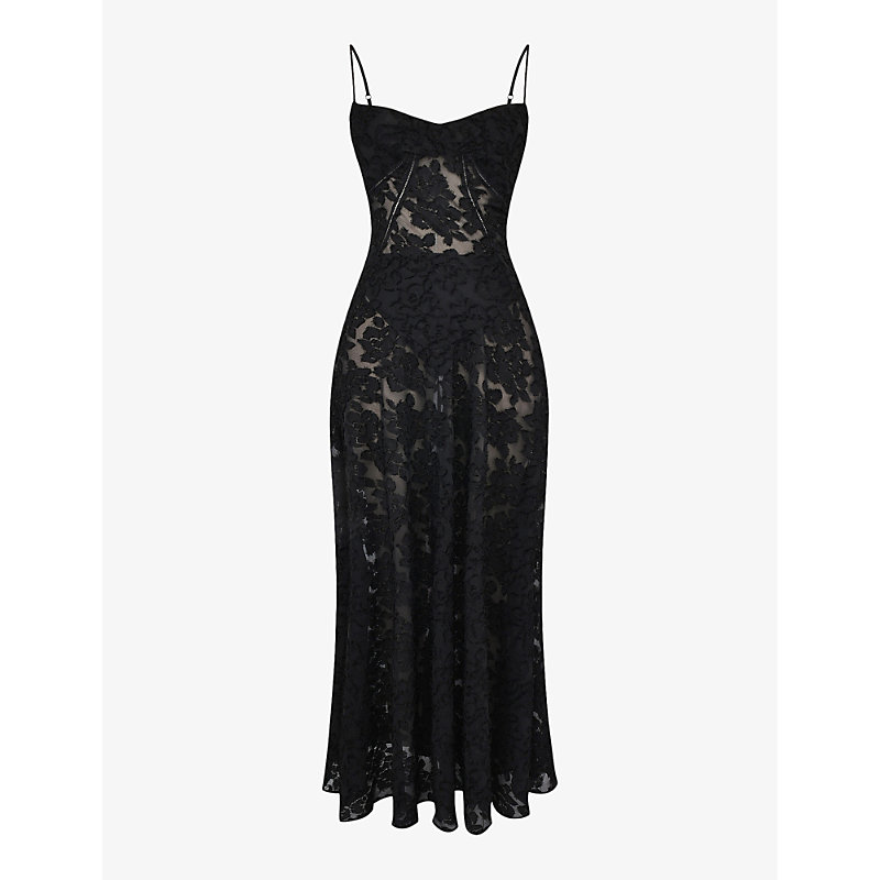 Womens Black Seren Corseted Floral-jacquard Woven Maxi Dress 