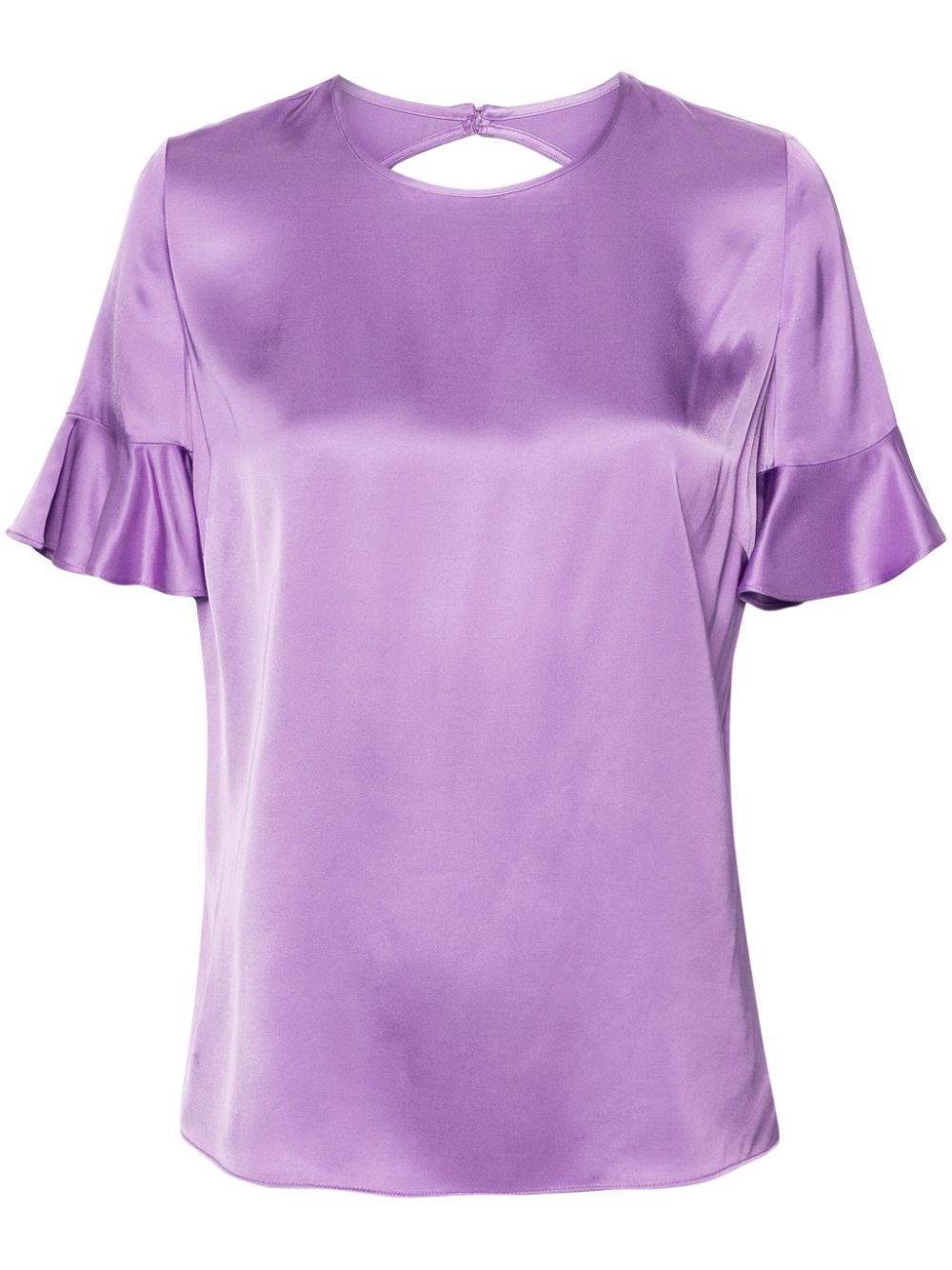 Ruffle-cuffs satin blouse - Purple