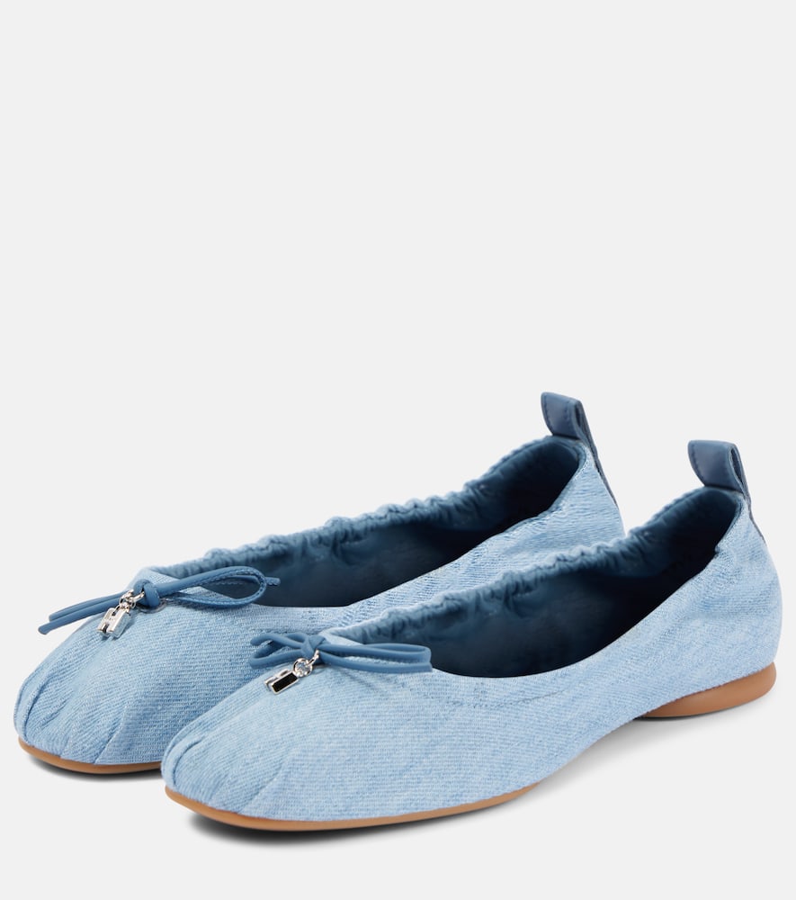 H684 bow-detail denim ballet flats