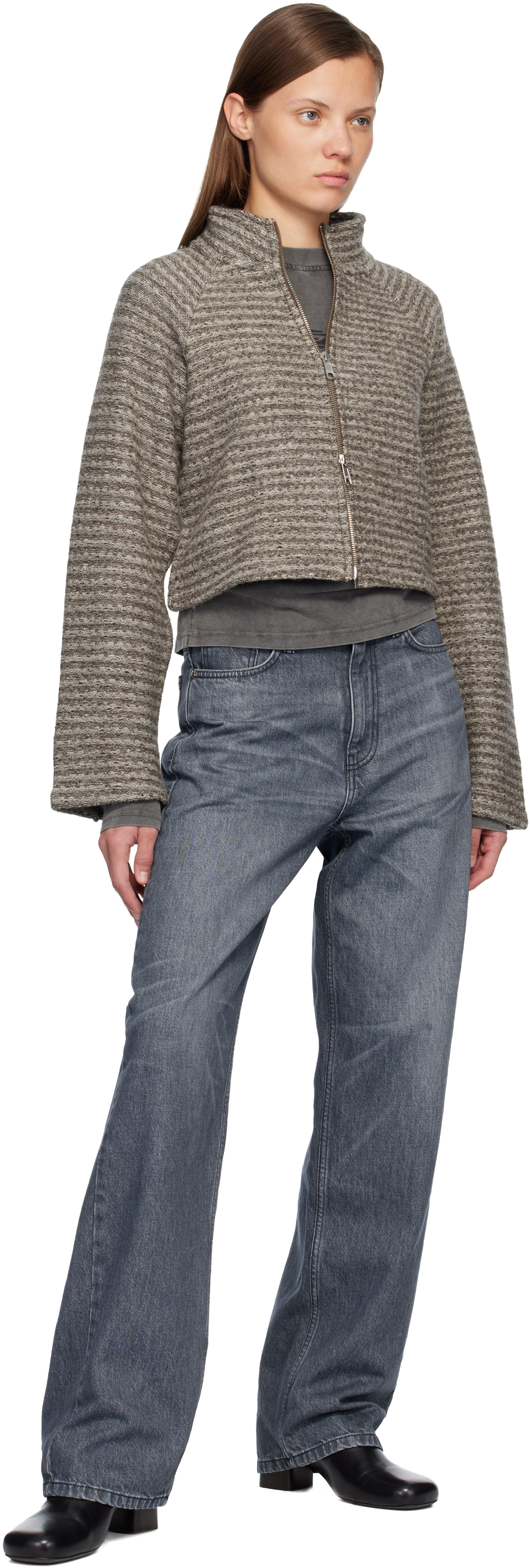Gray Cropped Leisure Zip Up Jacket