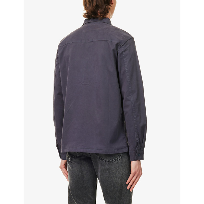 Mens Navy Garment Dyed Stretch-cotton Overshirt 