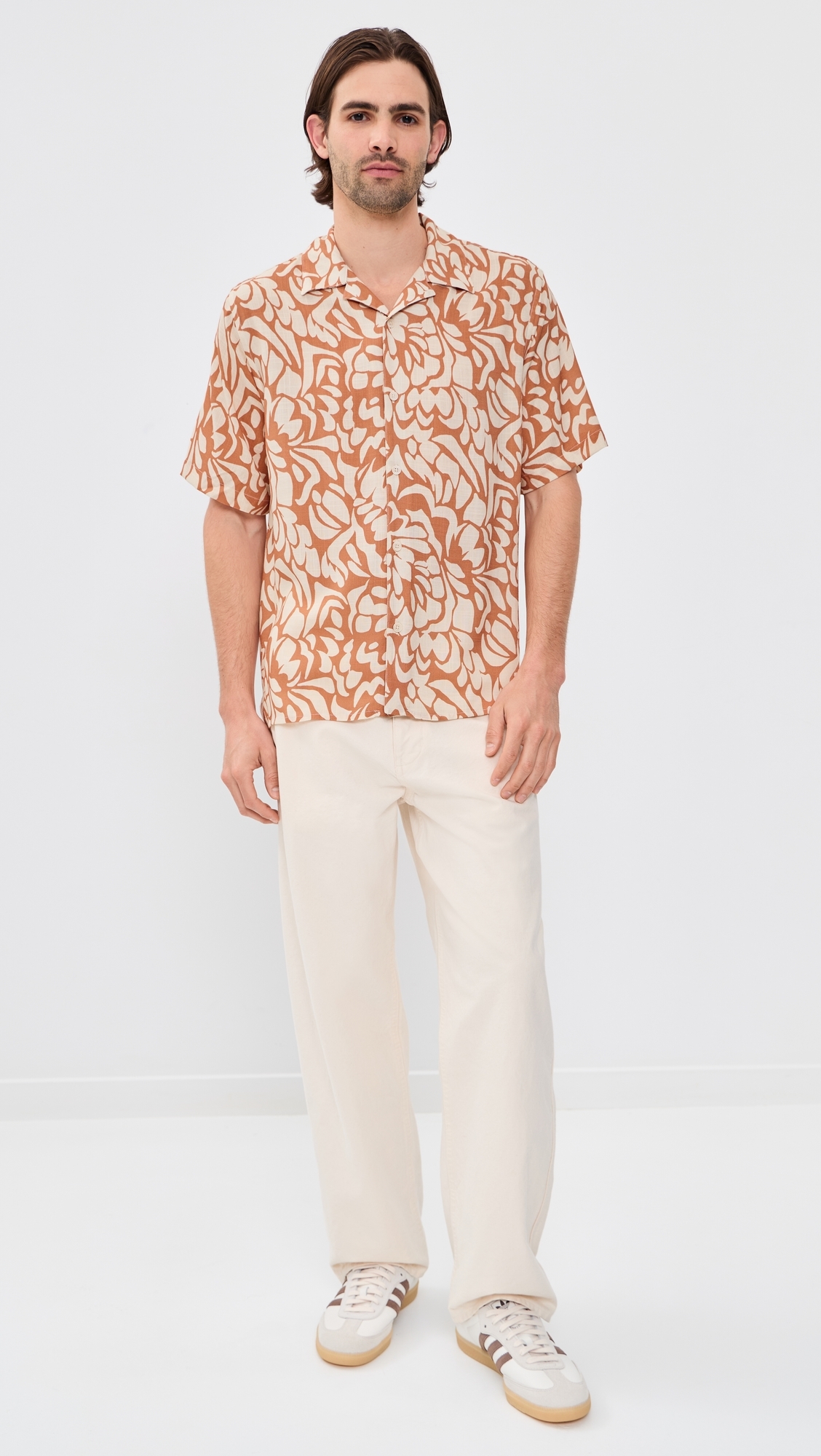 Two-Tone Floral Didcot Shirt Tan/Beige