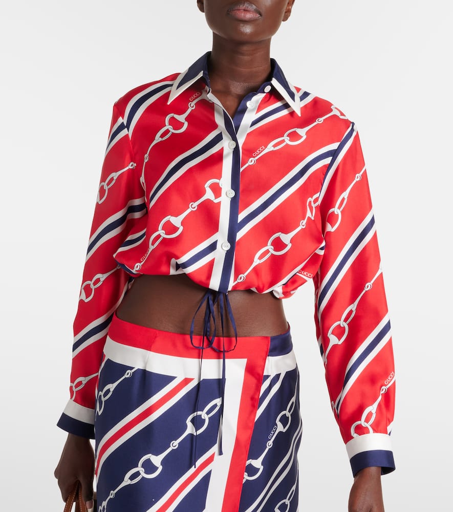 Horsebit cropped silk twill shirt