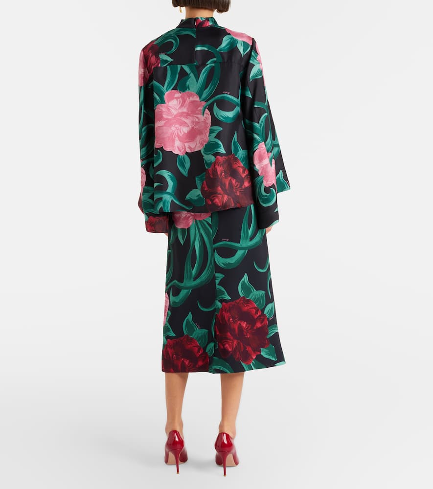 Floral satin pencil skirt