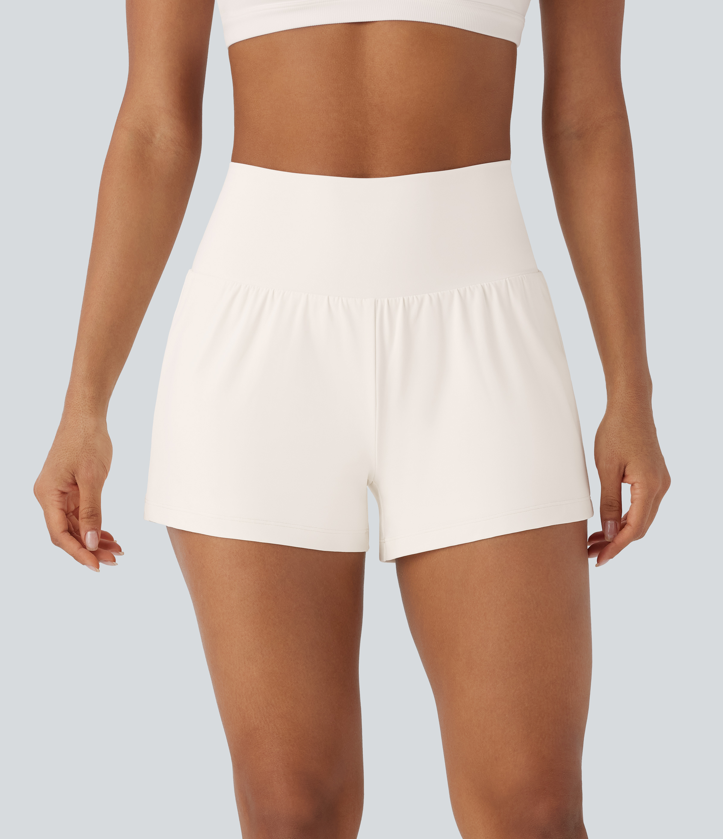 SoftlyZero™ Airy Super High Waisted Cool Touch Yoga Shorts with Pockets Gym Short - Egret