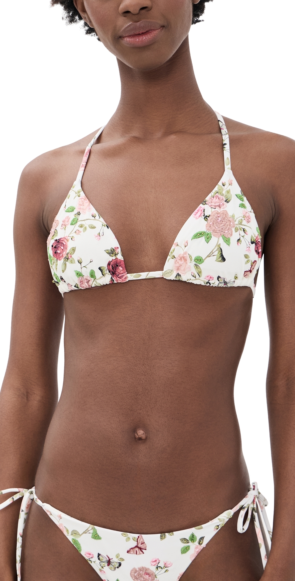 X ALICE + OLIVIA Embroidered Triangle Bikini Top English Rose