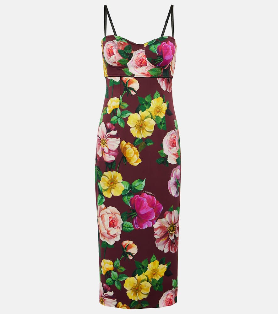 Floral silk-blend bustier midi dress