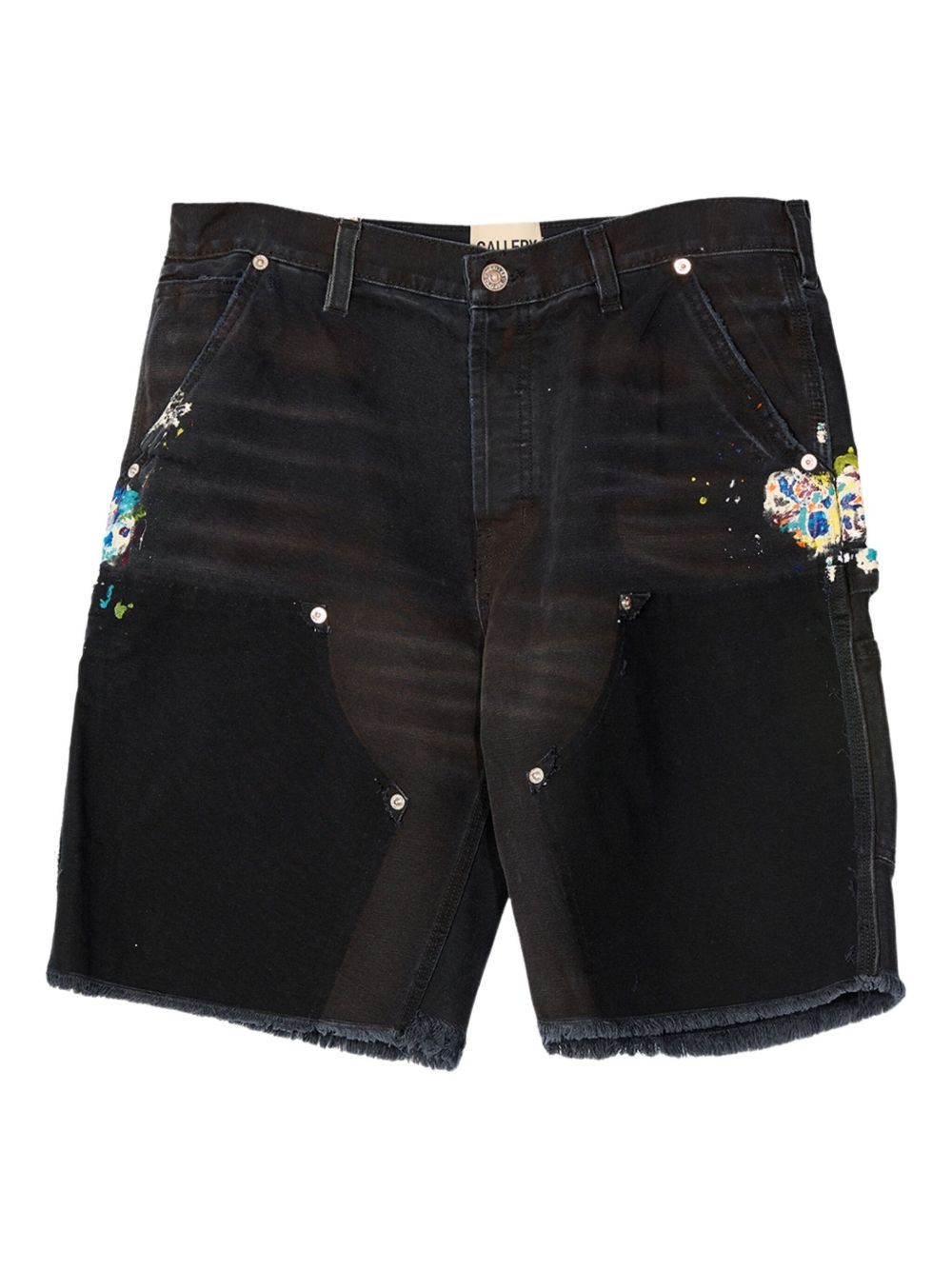 Paint-splatter frayed cargo shorts - Black
