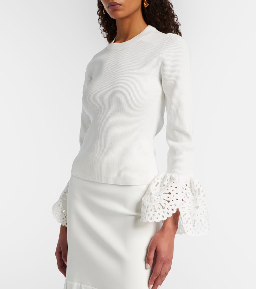 Ferrera broderie anglaise ribbed-knit top