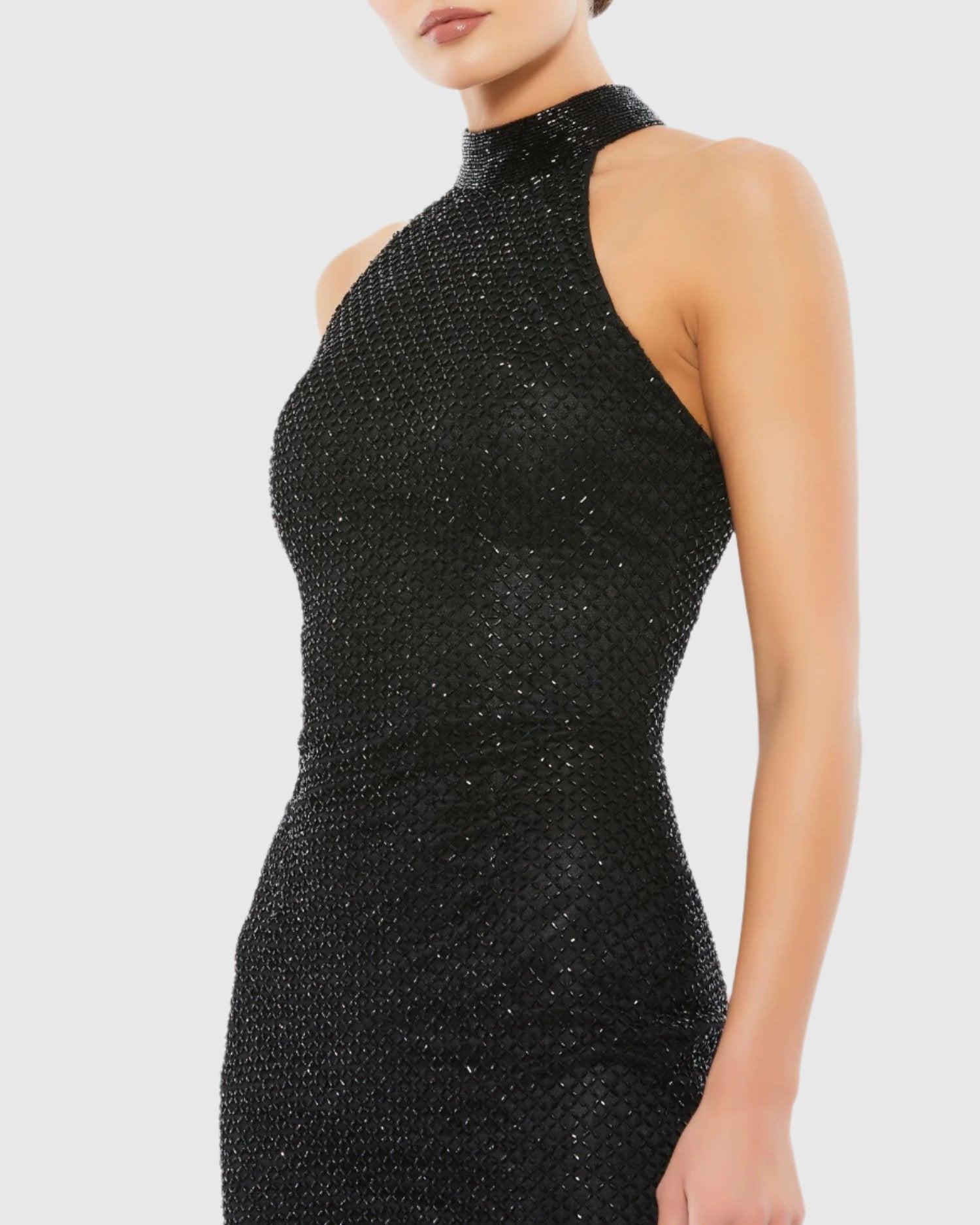 High Neck Halter Sleeveless Wedding Guest Midi Dress In Black