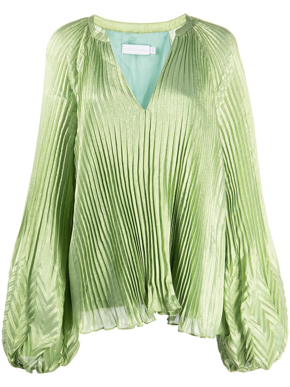 Silk-blend V-neck pleated top - Green