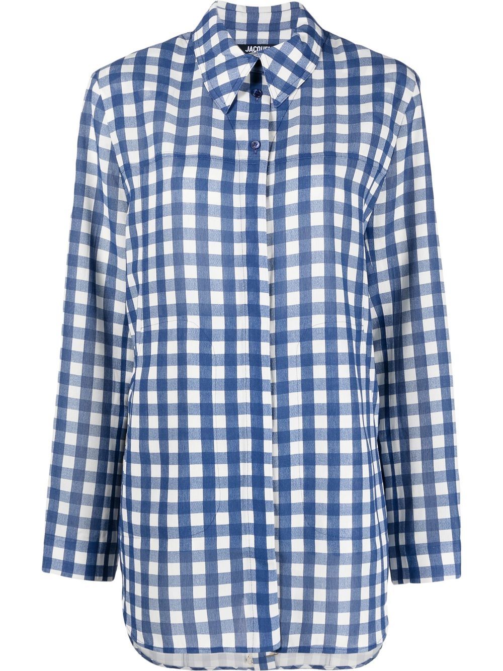 Open front gingham shirt - Blue