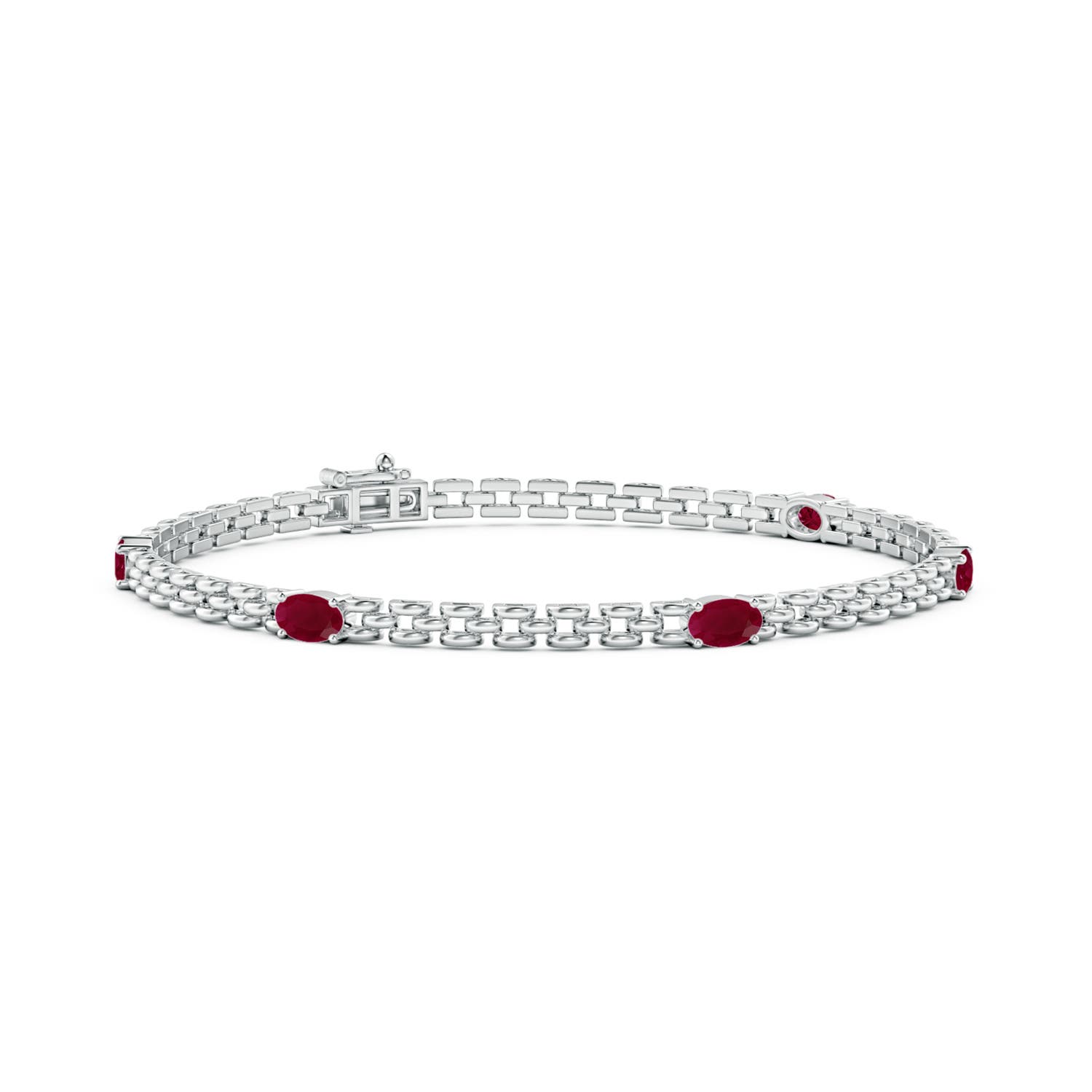 Angara 1.25 Carats Five Stone Oval Ruby Station Link Bracelet in 14K White Gold