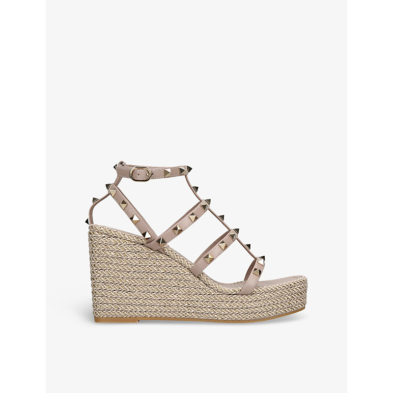 Womens Blush Rockstud 95 Braided Leather Heeled Sandals