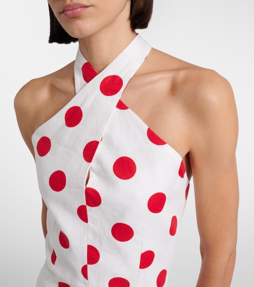 Veneta polka-dot halterneck linen minidress