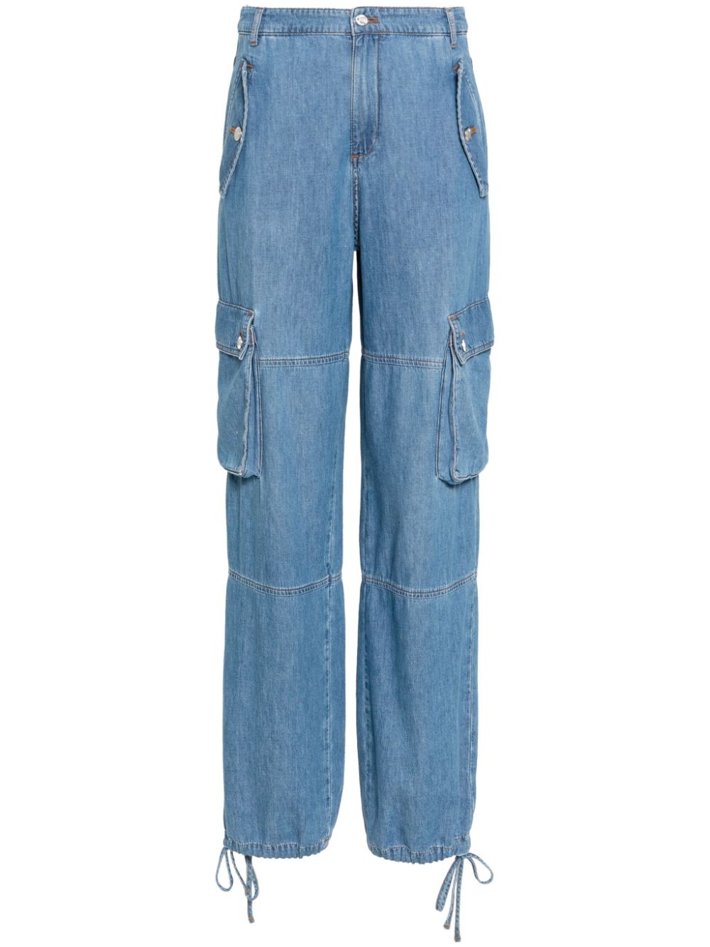 Drawstring-hem cotton cargo jeans - Blue