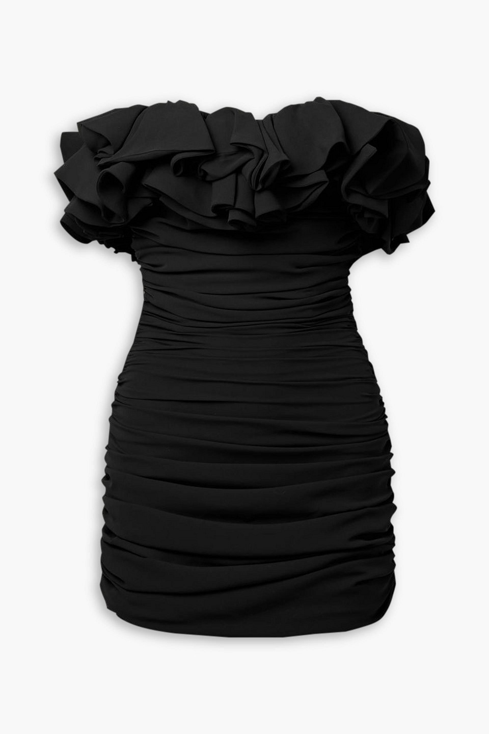 Emanuelle off-the-shoulder ruched ruffled crepe mini dress