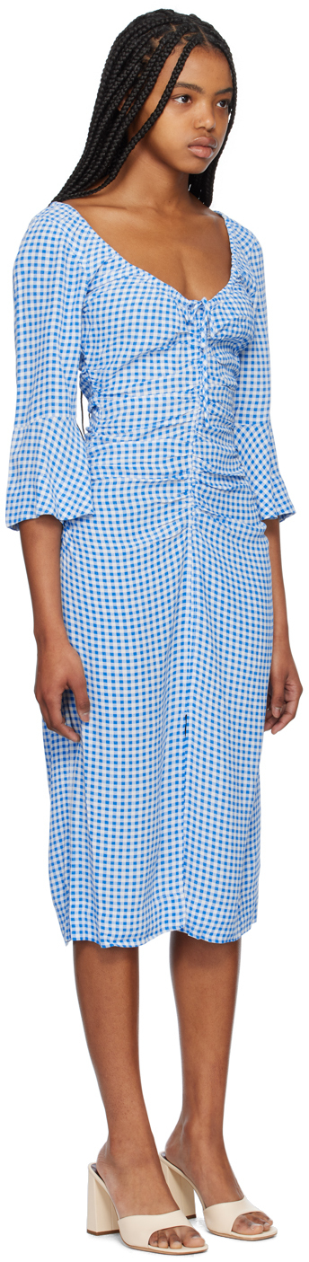 Blue gingham check midi dress