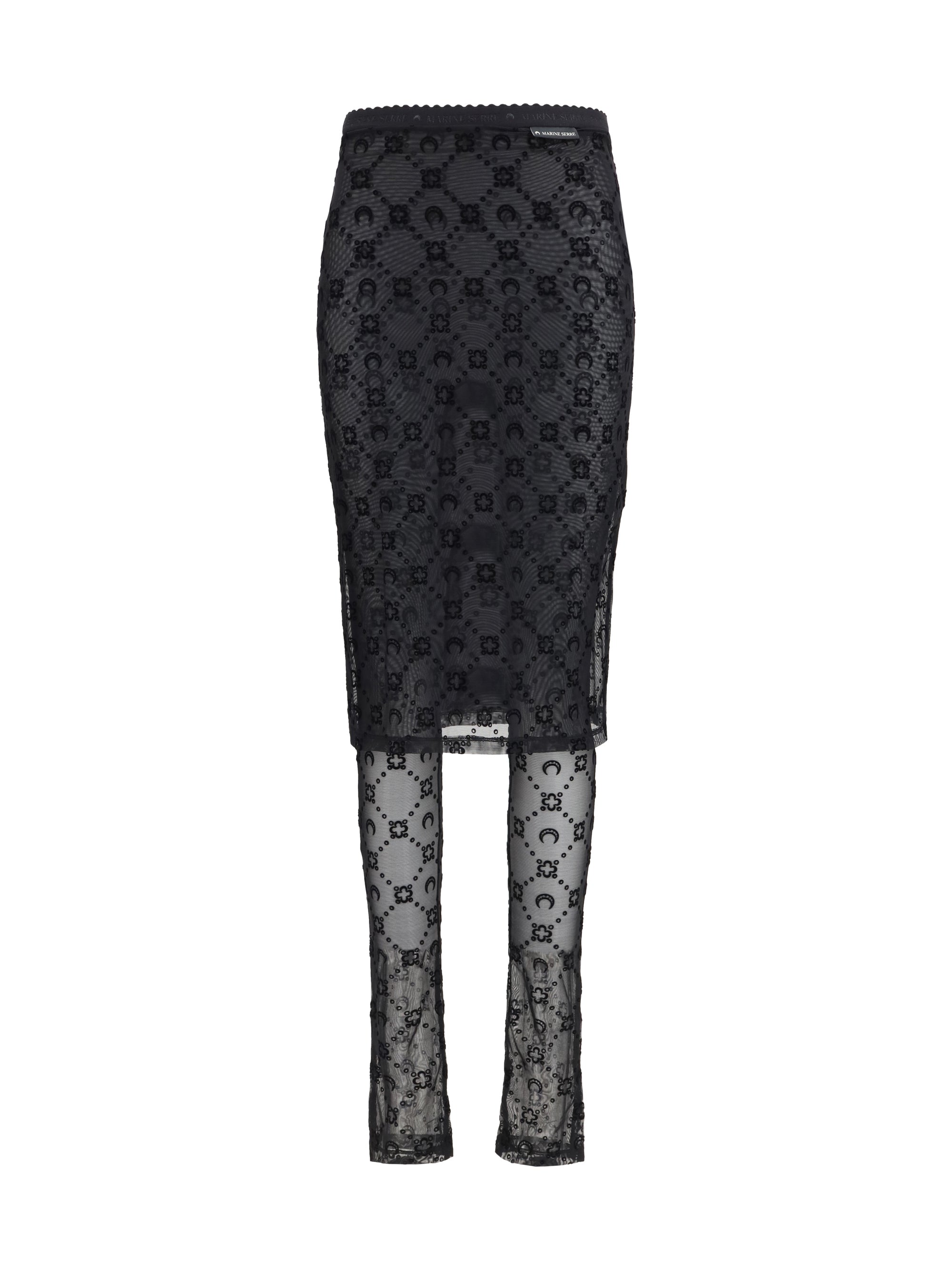 Moonogram Mesh Flock Skirt — Black