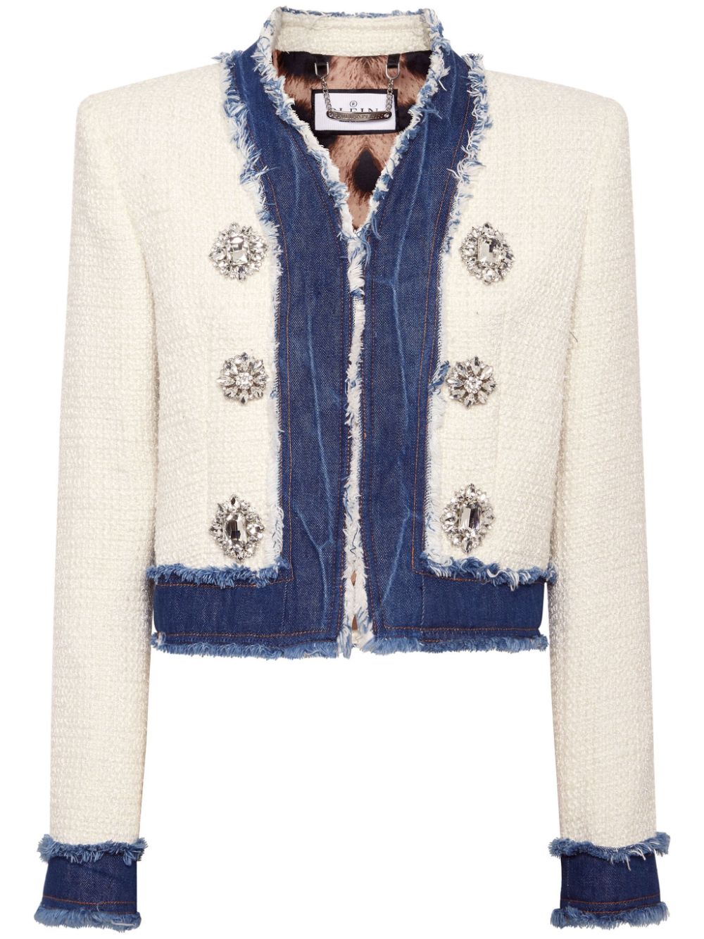 Crystal-embellished tweed jacket - White