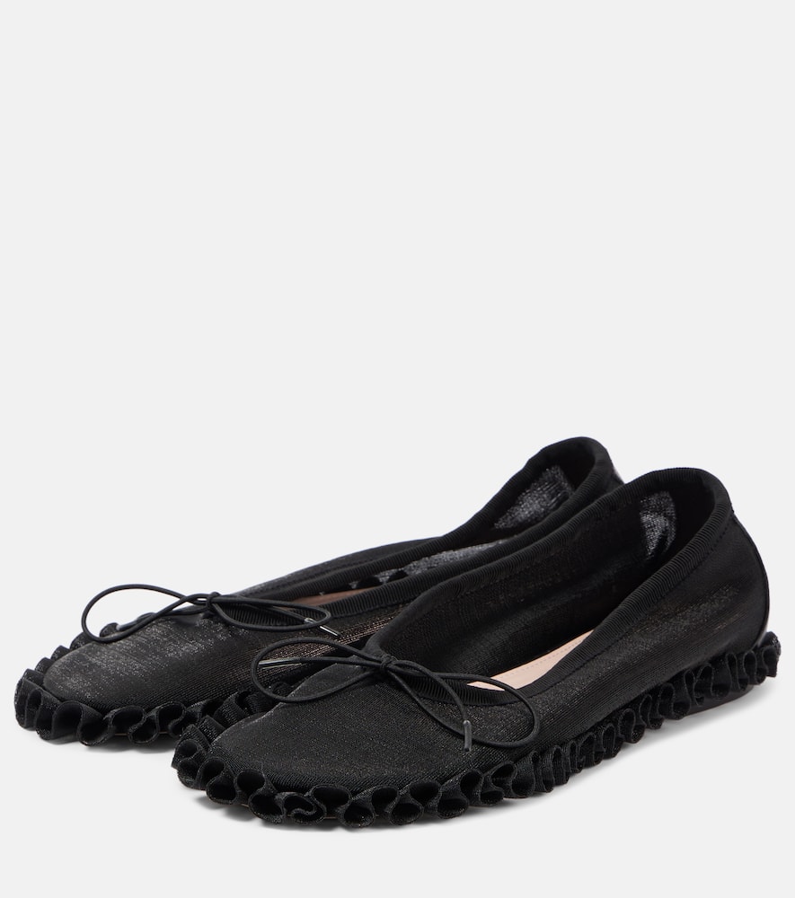 Ruffled mesh ballet flats
