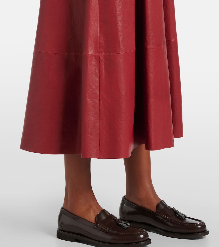 High-rise leather midi skirt