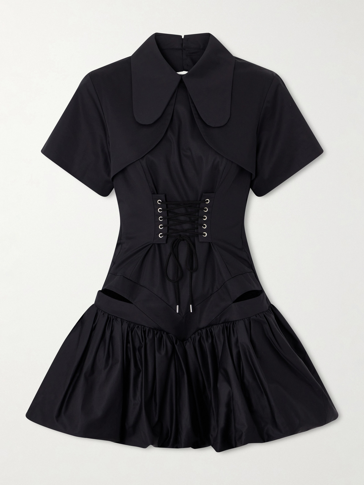 Open-back Pleated Cotton-poplin Mini Corset Dress - Black