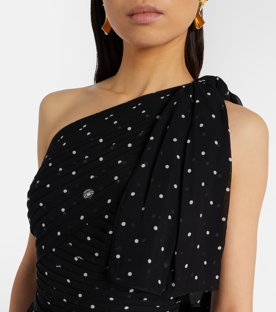 Polka-dot one-shoulder gown