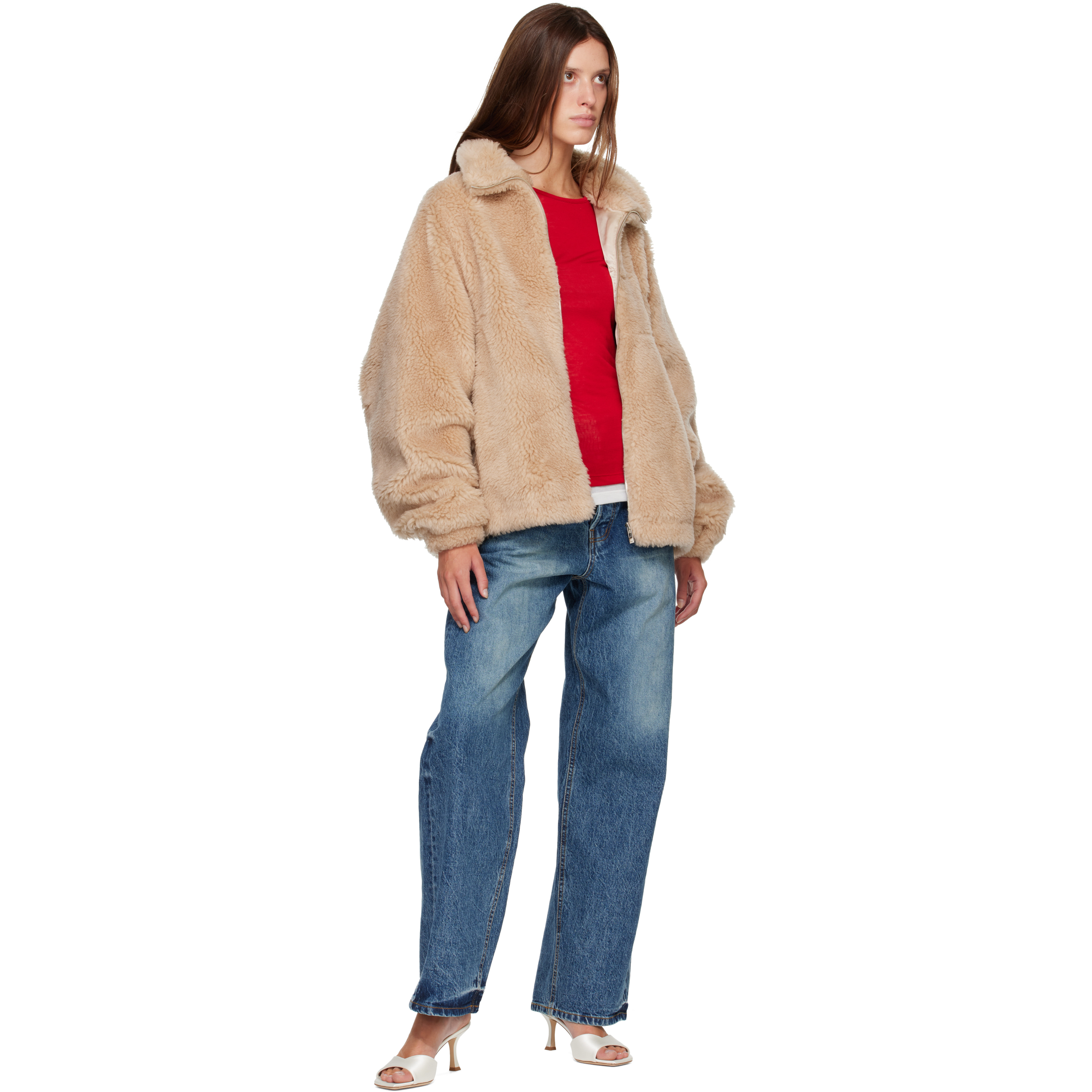 Beige Falco Oversized Wool Slik Jacket