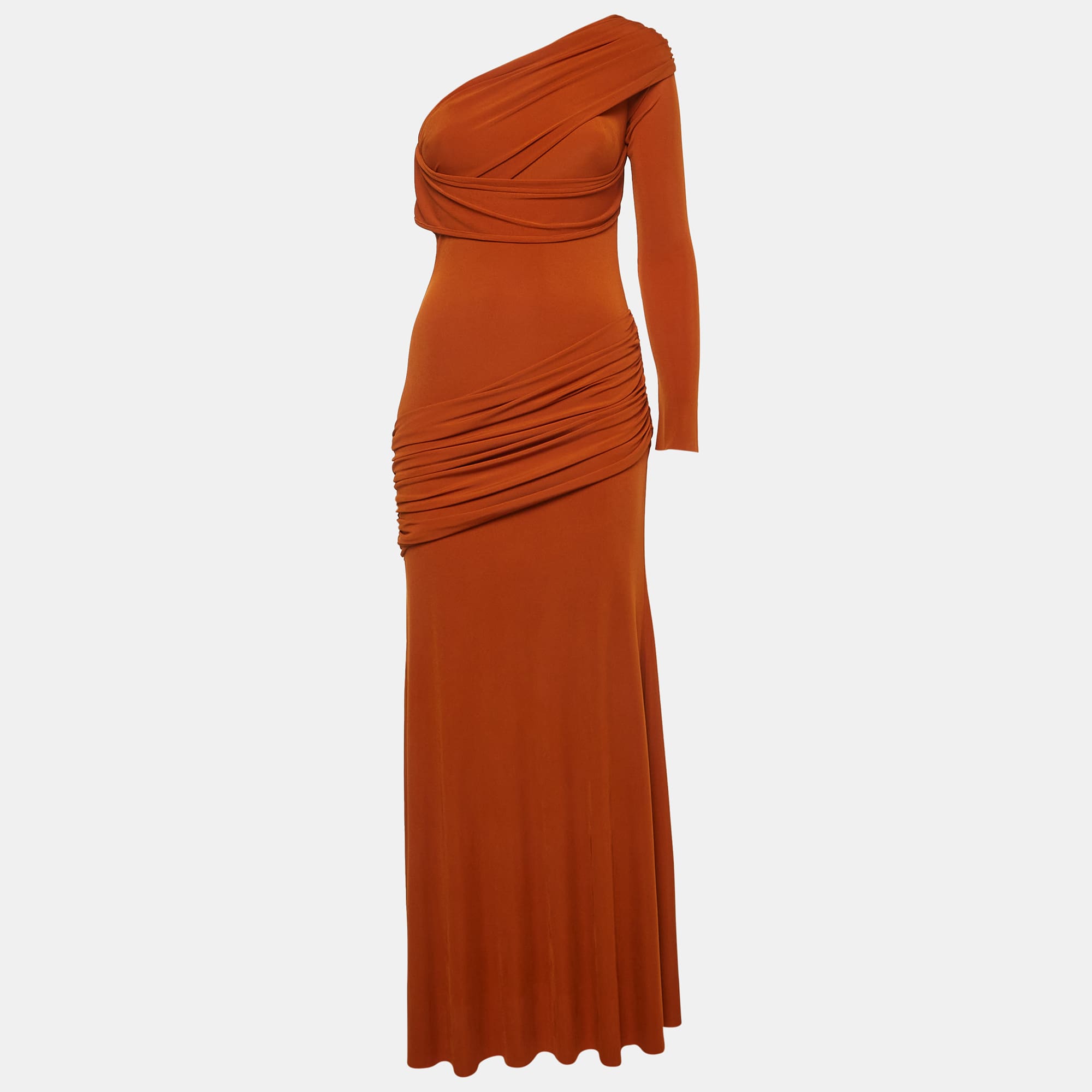 Chats By C. dam Orange Jersey Knit Pansy Asymmetric Maxi Dress