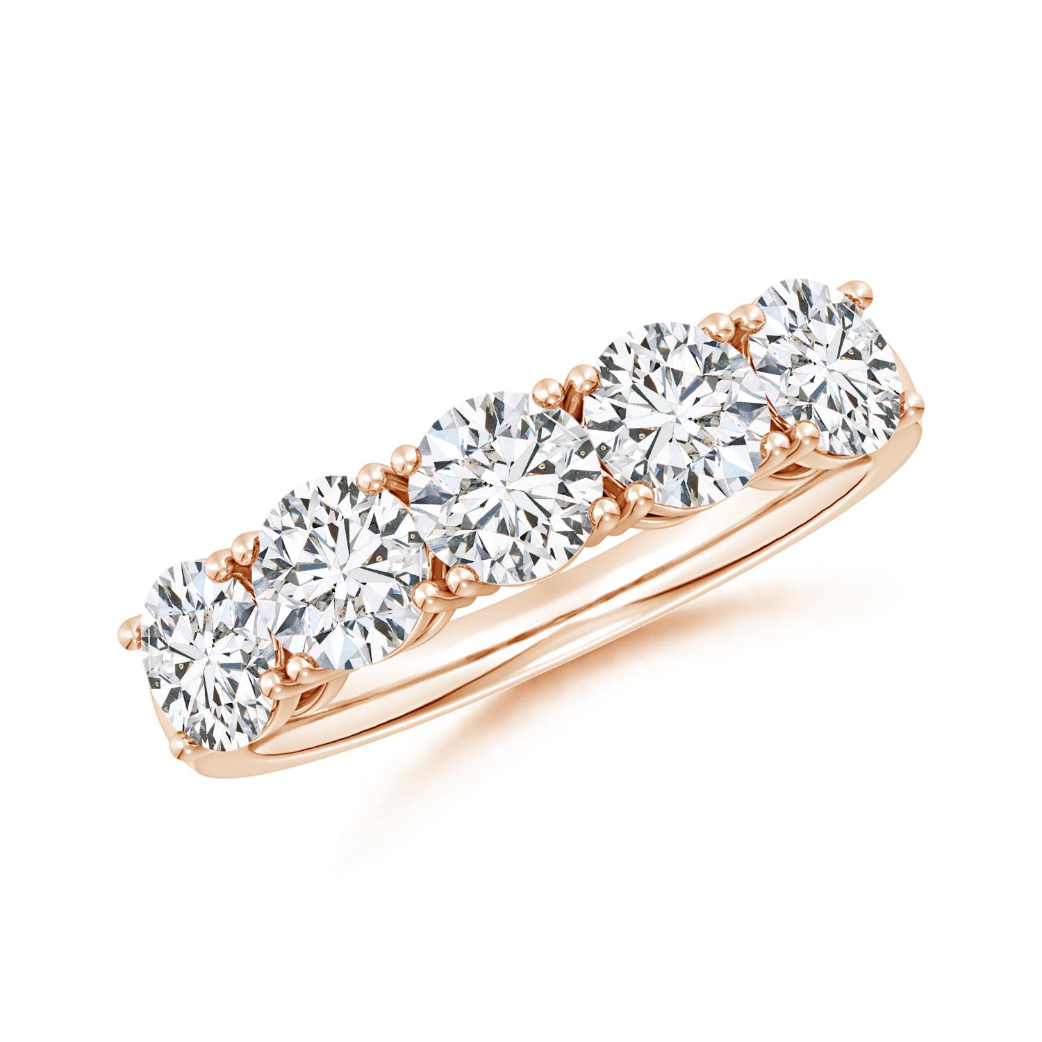 Angara 2.35 Carats Prong-Set Round Diamond Five Stone Wedding Ring in 18K Rose Gold