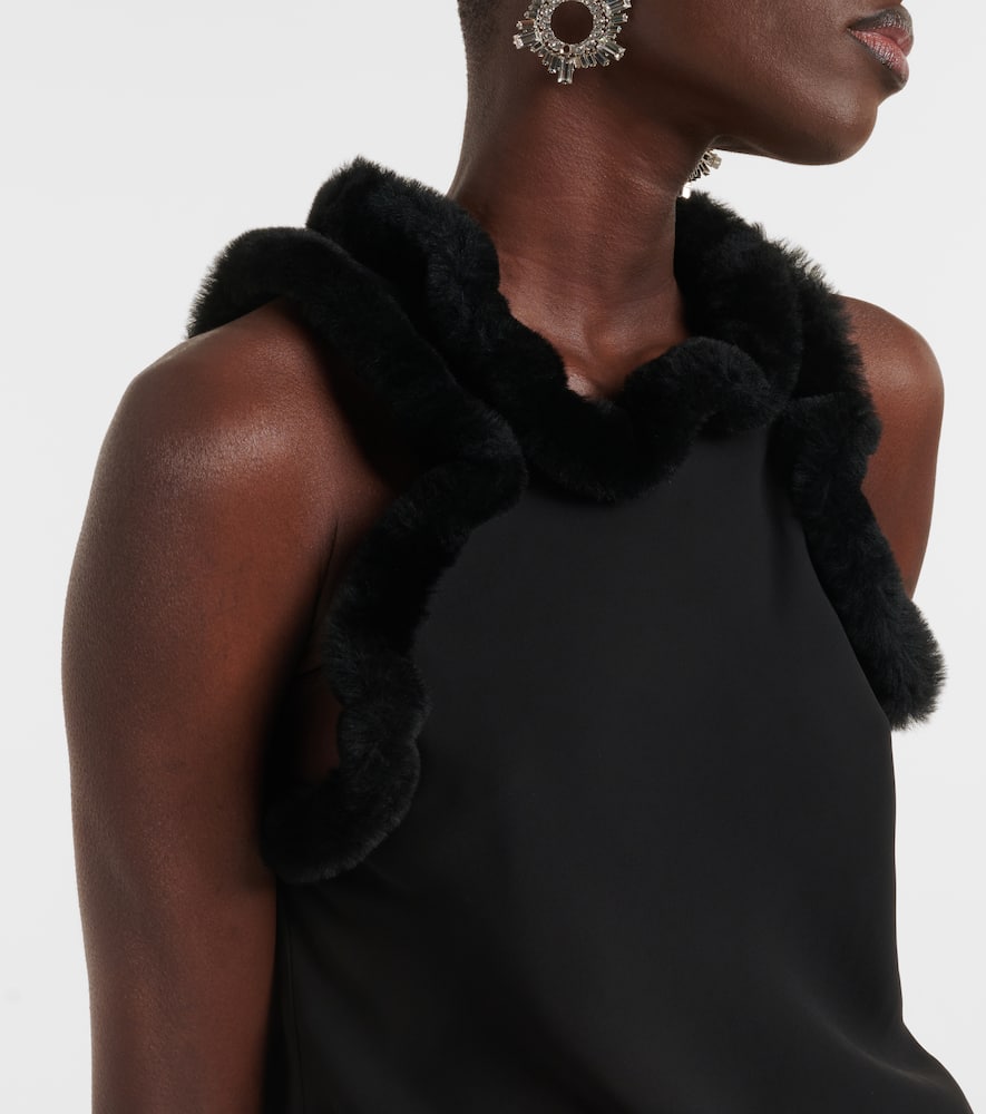 Faux fur-trimmed midi dress