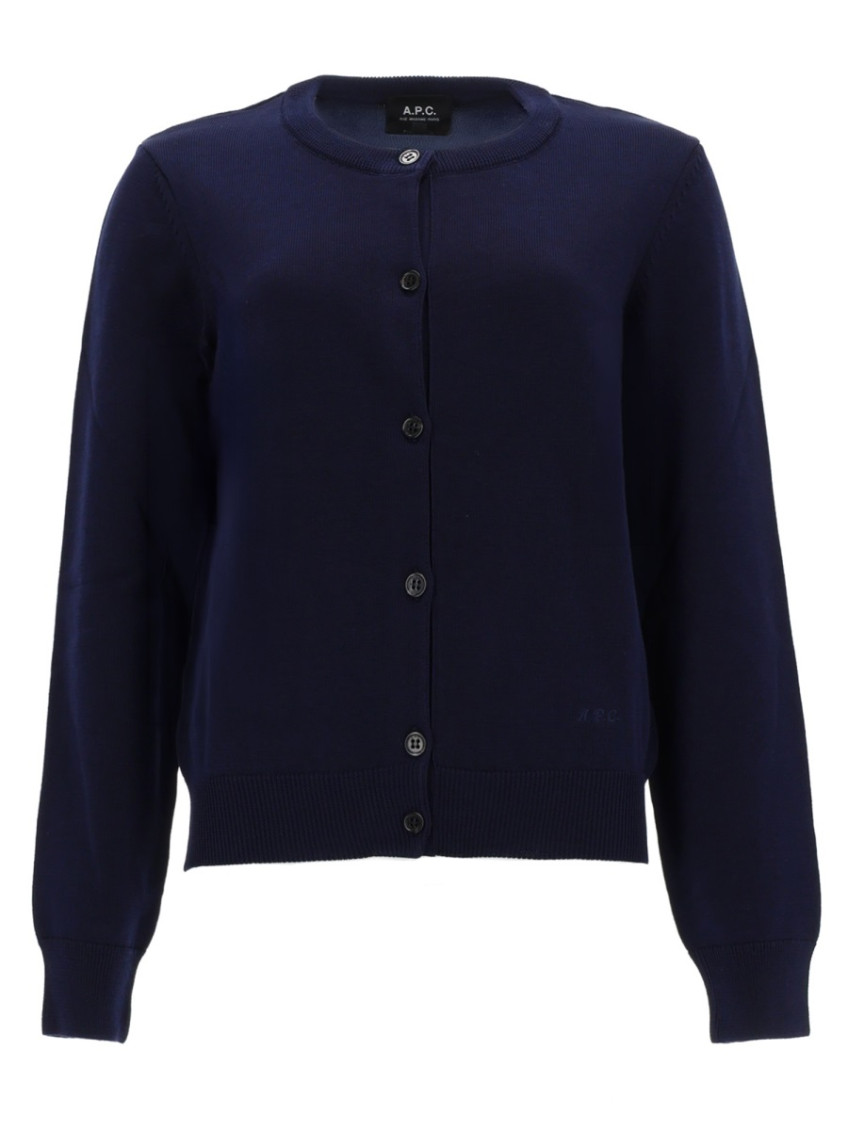 Blue Solid Round Neck Cardigan