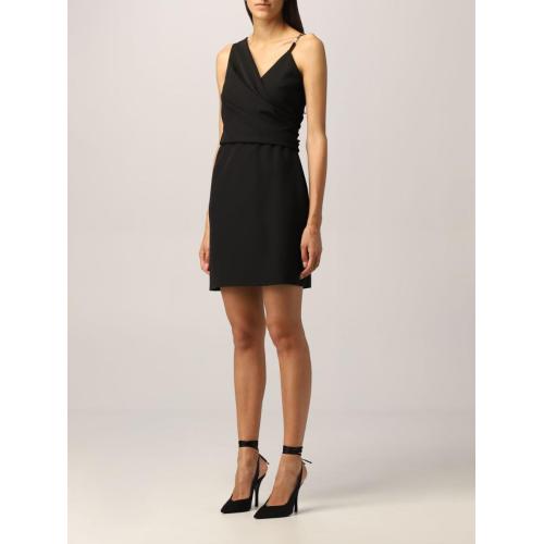 Chain-strap asymmetric-neck dress - Black