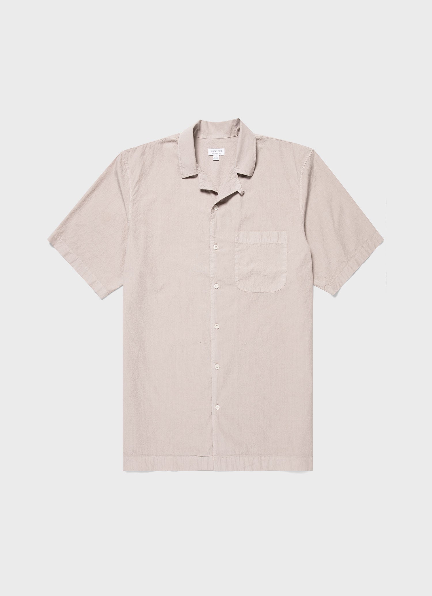 Men's Seersucker Camp Collar Shirt in Light Sand 