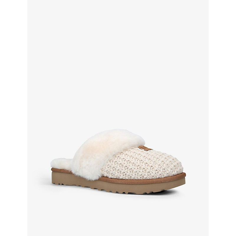 Womens Cream Cozy Branded Suede Slippers