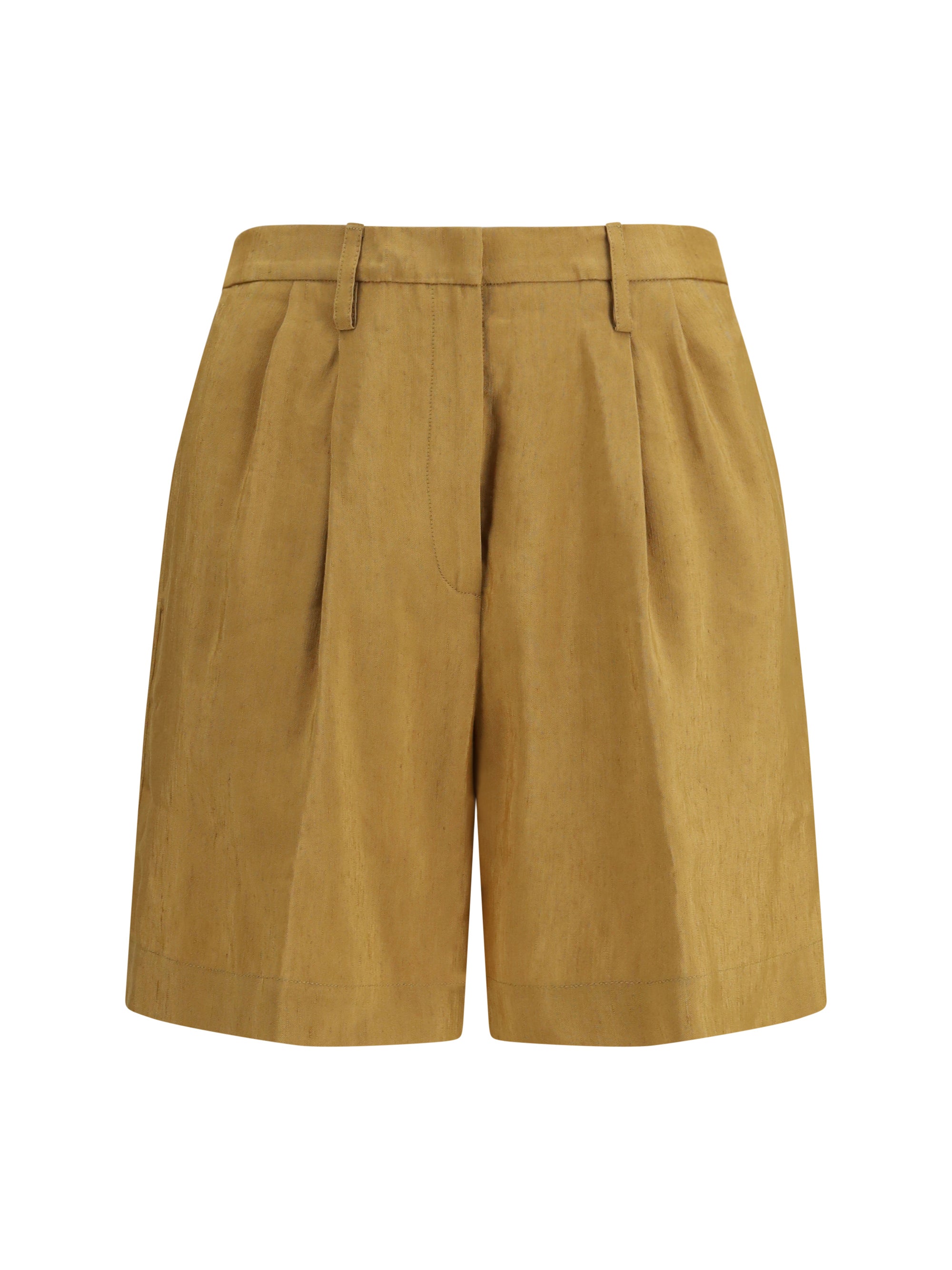 Slubbed Linen and Viscose Bermuda Shorts — Gold
