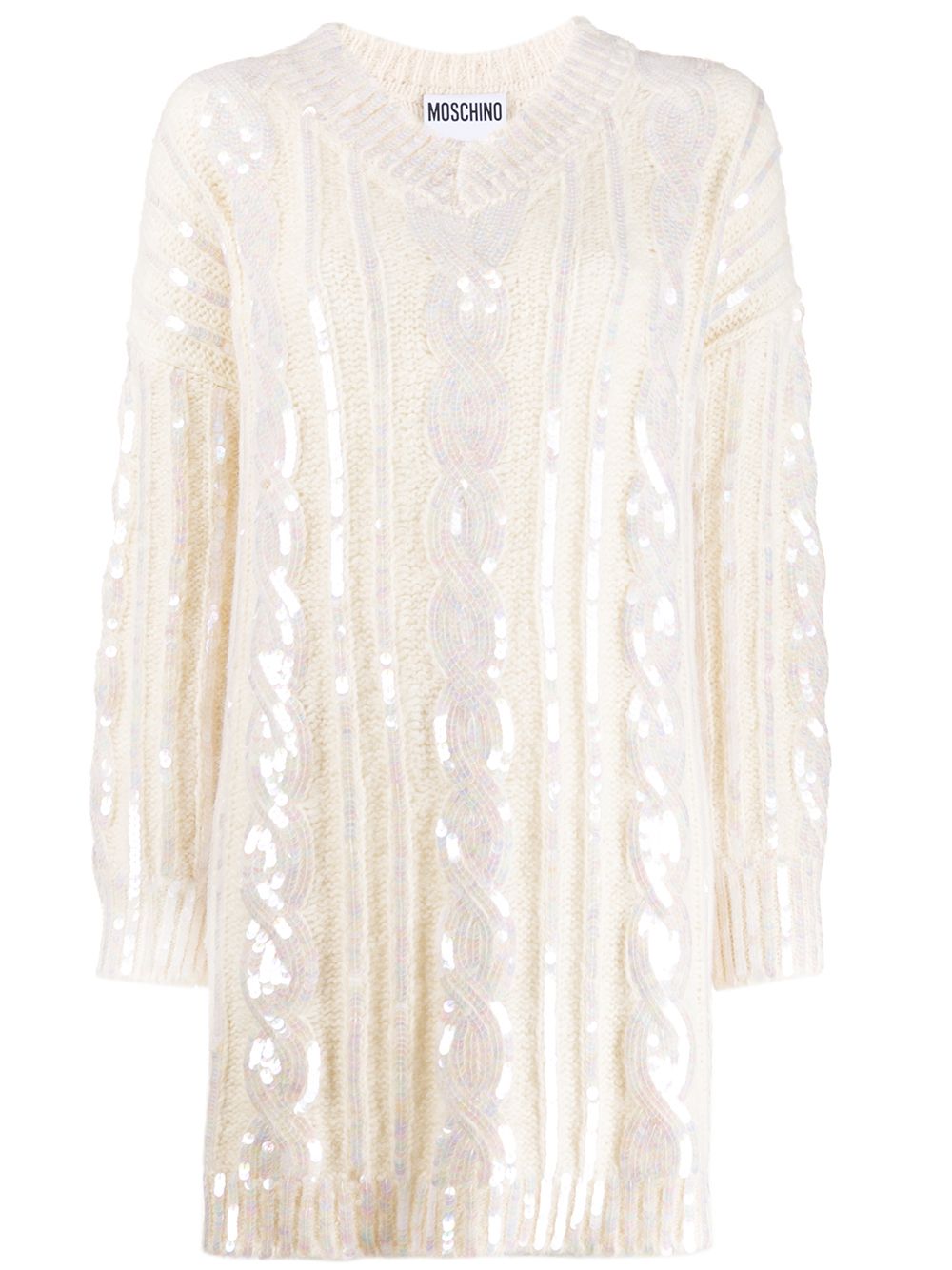 Sequinned cable knit dress - White