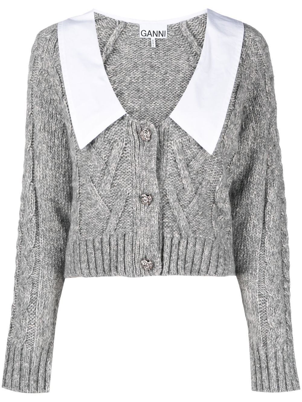 Contrasting-collar cable-knit cardigan - Grey