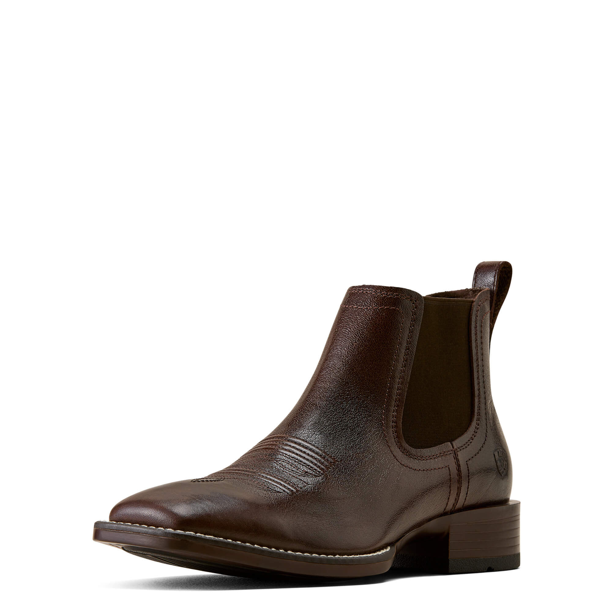 Men's Booker Chelsea Wide Square Toe Western Boots in Chocolate Chip Leather, D Medium Width, Size 7, by