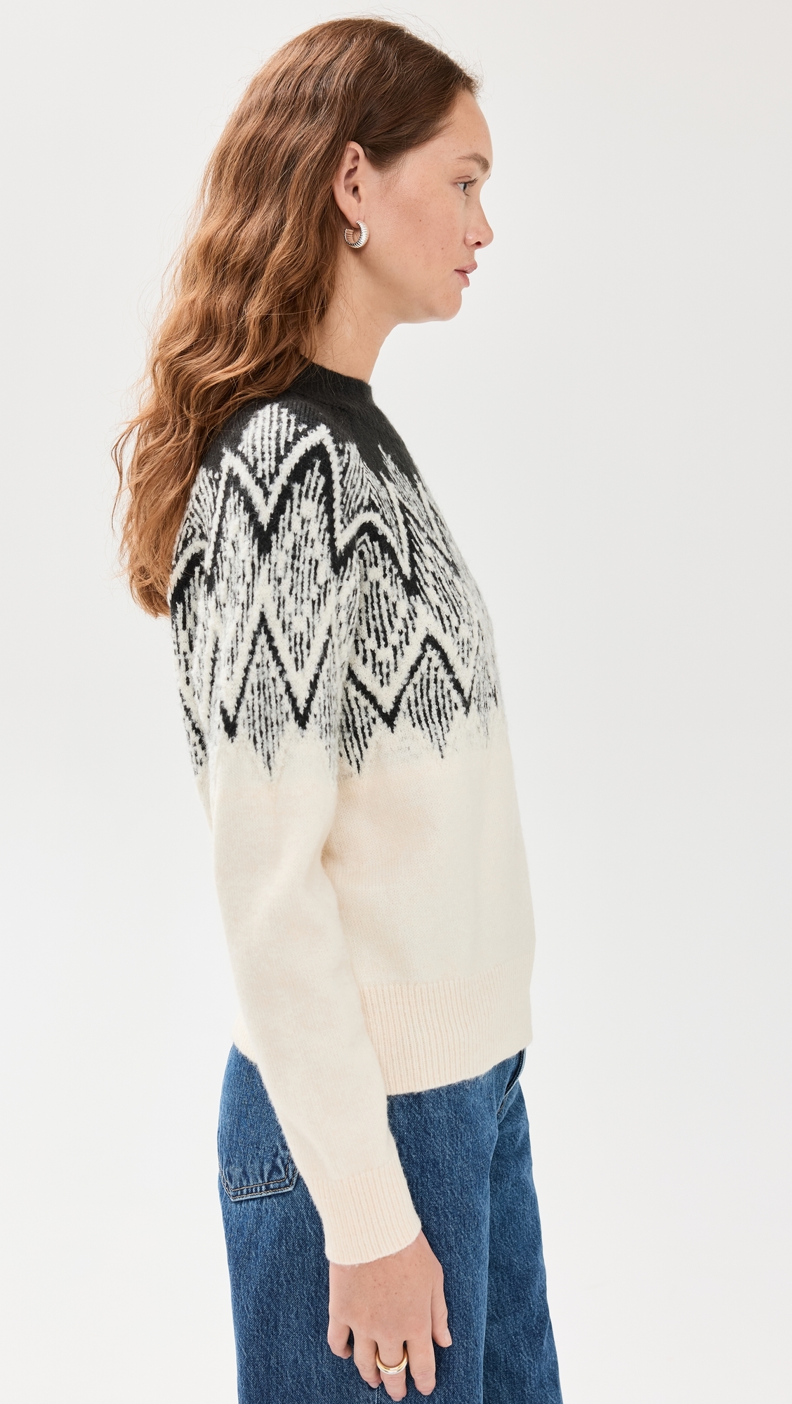Siren Relaxed Jacquard Sweater Whitecap Grey Black Jacquard