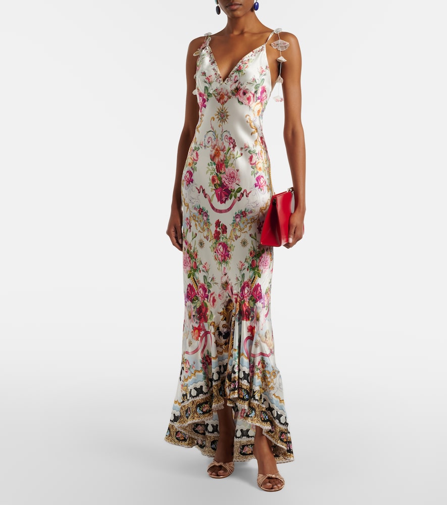 Floral silk satin maxi dress