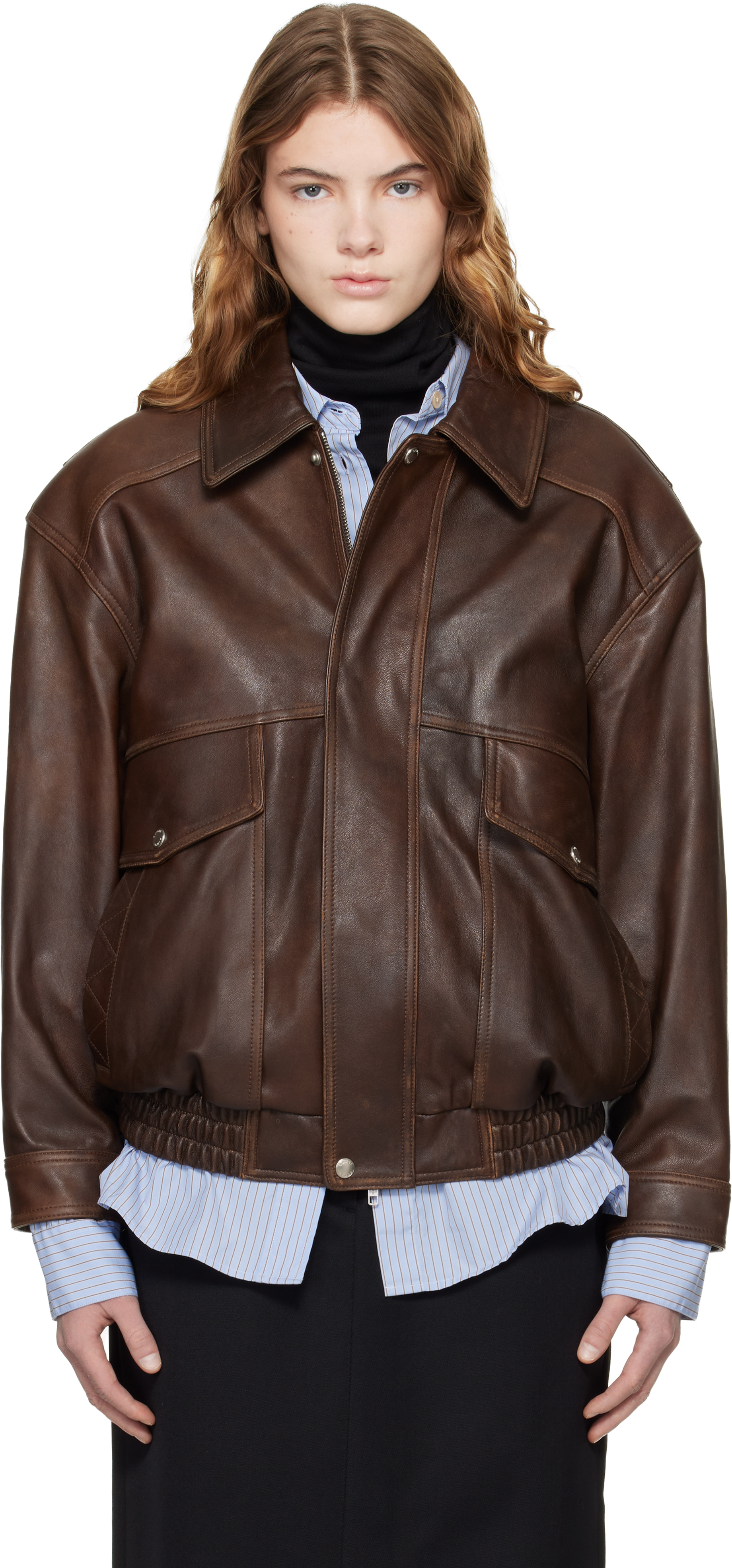 Brown Oversized Vintage Leather Jacket