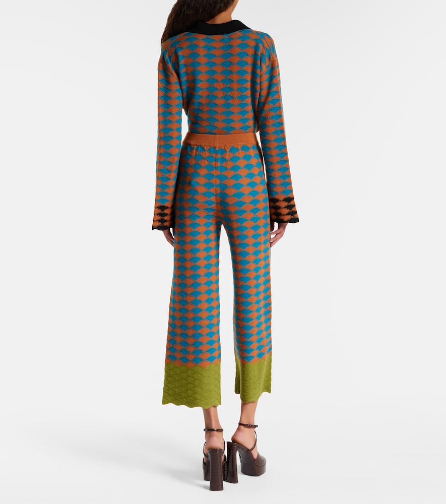 Intarsia knitted straight wool pants