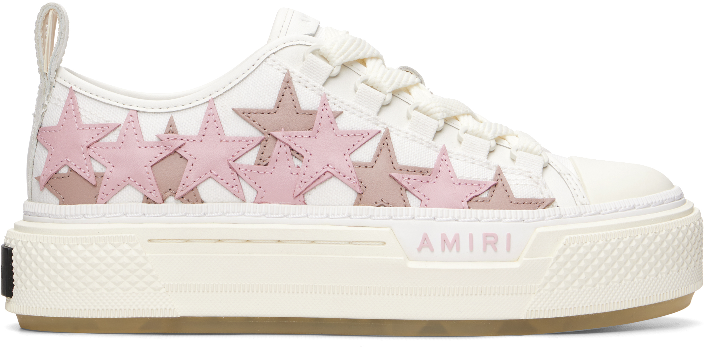 White & Pink Stars Court Low Sneakers