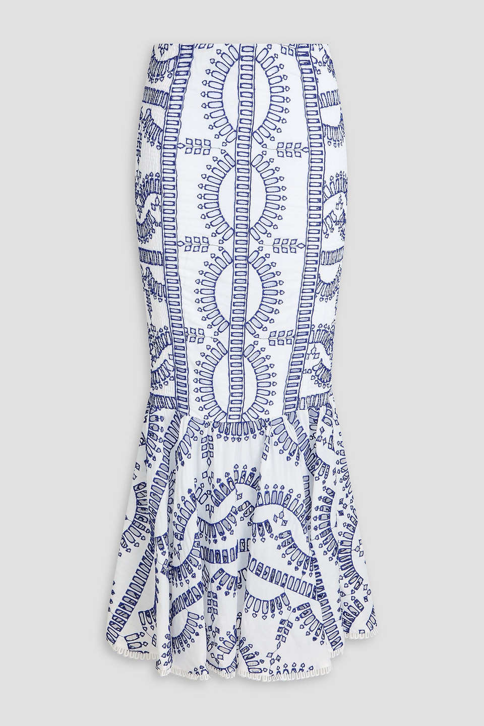 Fray shirred broderie anglaise maxi skirt - Blue - S